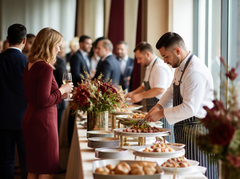 Chef serving guests at an elegant corporate event